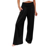 2026 Pantalones Palazzo de cintura alta y pierna ancha para mujer, cintura elástica, holgados, cómodos, informales, pantalones de pijama, pantalones azules de enfermería para mujer, Negro , 4XL