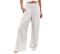 2026 Pantalones Palazzo de cintura alta y pierna ancha para mujer, cintura elástica, holgados, cómodos, informales, pantalones de pijama, pantalones azules de enfermería para mujer, Blanco, XXXXL