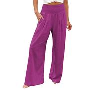 2026 Pantalones Palazzo de cintura alta y pierna ancha para mujer, cintura elástica, holgados, cómodos, informales, pantalones de pijama, pantalones azules de enfermería para mujer, Rosa intenso