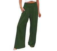 2026 Pantalones Palazzo de cintura alta y pierna ancha para mujer, cintura elástica, holgados, cómodos, informales, pantalones de pijama, pantalones azules de enfermería para mujer, verde, XXXXL
