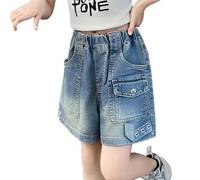 2026 Pantalones vaqueros de moda para niñas de cintura alta prácticos bolsillos cargo para comodidad casual en la vida cotidiana, azul, 2-3 años