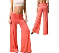 2026 Pantaloni da Yoga ripiegabili Color Corallo, Pantaloni da salotto larghi e a gamba Larga di tendenza, Casual ripiegabili in Vita con Vita increspata, sportivi (M)