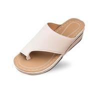 2026 - Pantuflas de verano para mujer, puntera de clip, tacón inclinado, temperamento, cómodas, para la playa, beige, 39.5 EU