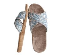 2026 Par Retro Bloque de Color Impresión Playa Al Aire Libre Vestir En Casa Algodón Lino De Gran Tamaño Antideslizante Cuatro Estaciones Sandalias Zapatillas, azul, 40 EU