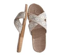 2026 Par Retro Bloque de Color Impresión Playa Al Aire Libre Vestir En Casa Algodón Lino De Gran Tamaño Antideslizante Cuatro Estaciones Sandalias Zapatillas, gris, 40 EU