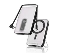 2026 para Magsafe Power Bank con Soporte, Magnética Batería Externa Carga Rapida 10000mAh con Cable USB-C Integrado, Inalámbrica Batería Portatil para iPhone 17 16 15 14 13 12, Blanco