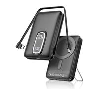 2026 para Magsafe Power Bank con Soporte, Magnética Batería Externa Carga Rapida 10000mAh con Cable USB-C Integrado, Inalámbrica Batería Portatil para iPhone 17 16 15 14 13 12, Negro