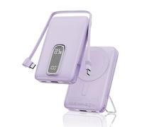 2026 para Magsafe Power Bank con Soporte, Magnética Batería Externa Carga Rapida 10000mAh con Cable USB-C Integrado, Inalámbrica Batería Portatil para iPhone 17 16 15 14 13 12, Morado