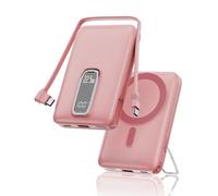 2026 para Magsafe Power Bank con Soporte, Magnética Batería Externa Carga Rapida 10000mAh con Cable USB-C Integrado, Inalámbrica Batería Portatil para iPhone 17 16 15 14 13 12, Rosa