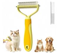 2026 Pet Tool Grooming, Dematting Comb for Dogs and Cats, Double Sided Undercoat Rake Pet Brush with 17 Teeth, Deshedding Dog Brush Removes Tangles Knots and Loose Fur (Yellow)