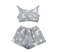 2026-Pijama que brilla en la oscuridad con estampado, ropa de dormir acogedora para fiesta de invierno, bonita camiseta sin mangas brillante con pantalones cortos, gris, S