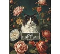 2026 Planner Weekly & Monthly | Fluffy Tuxedo Cat Floral Cover | Large 8.5x11" Cat Lover’s Organizer with 110 Planning Pages