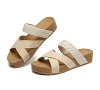 2026 Platform Slide Sandals for Women Open Toe Knitted Strap Sandals Arch Support Comfortable Summer Beach Shoes Fashion Hollow Open Toe Lightweight Outdoor Slippers (Beige,38)