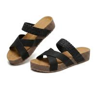 2026 Platform Slide Sandals for Women Open Toe Knitted Strap Sandals Arch Support Comfortable Summer Beach Shoes Fashion Hollow Open Toe Lightweight Outdoor Slippers (Black,40)