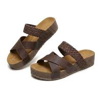 2026 Platform Slide Sandals for Women Open Toe Knitted Strap Sandals Arch Support Comfortable Summer Beach Shoes Fashion Hollow Open Toe Lightweight Outdoor Slippers (Coffee Brown,43)
