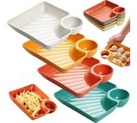 2026 - Plato separado para salsa, bandeja de inmersión reutilizable de 4/8 piezas, plato de albóndigas, patatas fritas y plato de servir para charcutería, frutas, salsa de taco y aperitivos (4 piezas