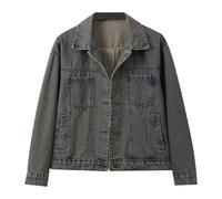 2026 Plus Size Fashion Loose Fit Elegante Chaqueta vaquera para mujer para el uso diario con cuello en V Diseño patrón único, azul, S