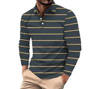 2026 - Polo básico a rayas para hombre, camiseta de solapa suelta con solapa para hombre, tops de negocios, blusa Henley para hombre, camiseta de golf 2026, gris, XL
