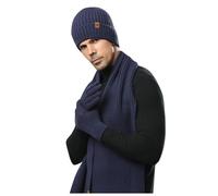 2026 - Protector de orejas de lana gruesa de terciopelo de doble capa es un juego de tres piezas moderno y versátil, azul marino, Altoa única