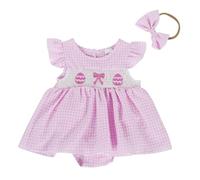 2026 Ropa de Pascua Regalos de Pascua Traje de Pascua Bebé Niña Pelele Vestido My First Easter Fly Sleeve Smocked Vestido Recién Nacido Linda Ropa de Verano Bebé, Rosa., 0-3 meses