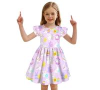 2026 Ropa de Pascua Regalos de Pascua Vestido de Conejo de Pascua con Mangas revoloteadoras para Niñas Ideal para Bebés Pequeños, Perfecto para Visitas a la Iglesia., Color lila claro., 9-10 años