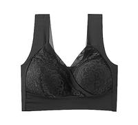 2026 Ropa interior sin trazas para mujer con copa fina sin anillo de acero fruncido, decoración de encaje para sujetador de dormir de tallas grandes, Negro , XL