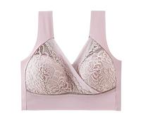 2026 Ropa interior sin trazas para mujer con copa fina sin anillo de acero fruncido, decoración de encaje para sujetador de dormir de tallas grandes, Rosa., 3XL