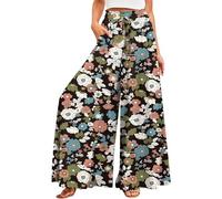 2026 's Blend Wide Leg Pants Floral Print Loose Fit Casual Trousers Plus Size Summer, azul celeste, M