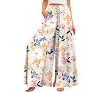 2026 's Blend Wide Leg Pants Floral Print Loose Fit Casual Trousers Plus Size Summer, azul, M