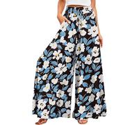 2026 's Blend Wide Leg Pants Floral Print Loose Fit Casual Trousers Plus Size Summer, azul oscuro, XL