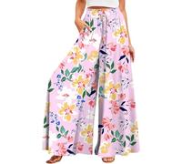 2026 's Blend Wide Leg Pants Floral Print Loose Fit Casual Trousers Plus Size Summer, Color lila claro., M