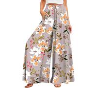 2026 's Blend Wide Leg Pants Floral Print Loose Fit Casual Trousers Plus Size Summer, morado, M