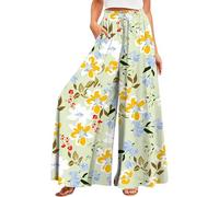 2026 's Blend Wide Leg Pants Floral Print Loose Fit Casual Trousers Plus Size Summer, Rosa claro., 5XL