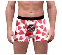 2026 San Valentín para hombre San Valentín ropa interior impresa estilo rojo especial corazón rosa pantalones cortos cintura media, Negro , 3XL