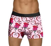 2026 San Valentín ropa interior estampada para hombre estilo San Valentín burbuja roja rosa de amor especial cintura media, Rosa., XL