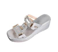 2026 Sandalia mujer plana anillo plateado cuero suave suela silenciosa oficina, plata, 37 EU Large