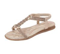 2026 Sandalias de dedo del pie con clip para mujer, sandalias de playa de cristal, sandalias planas para mujer, estudiantes coreanos, Oro Rosa, 43 EU