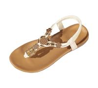 2026 Sandalias de mujer con banda elástica de punta abierta suela plana zapatillas transpirables para una comodidad aireada en la vida cotidiana, Blanco, 41 EU