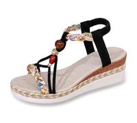 2026 Sandalias de Mujer Cuña Tejida Punta Redonda Banda Elástica Verano Suela Gruesa Zapatos Mujer Tacón Invierno Amarillo, Negro , 41 EU