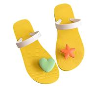 2026 Sandalias de punta de pinza de mujer PVC Claquette plana verano casual con decoraciones corazón y estrella de mar antideslizantes zapatos para caminar mujer al aire libre, amarillo, 36 EU