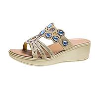 2026 Sandalias de tacón de cuña para mujer bohemias zapatos acuáticos casuales con diseño ondulado para tendencia casual de verano, azul, 40 EU