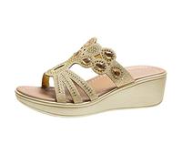 2026 Sandalias de tacón de cuña para mujer bohemias zapatos acuáticos casuales con diseño ondulado para tendencia casual de verano, dorado, 39 EU