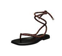 2026 - Sandalias planas con cordones para mujer, puntera abierta cuadrada minimalista, bohemia, para vacaciones en la playa, festivales y citas de verano, varios colores, tallas del Reino Unido