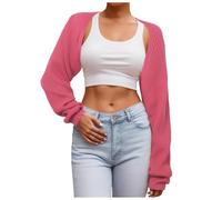 2026 señoras punto manga larga cárdigans recortado manga bufanda suéter salir, rojo, M