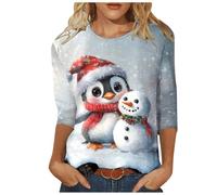 2026 Serie de pingüinos navideños para mujer, manga cuarta, morado, M