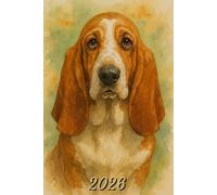 2026: Small Monthly Calendar Planner - Watercolor Basset Hound Dog