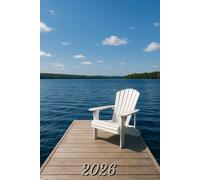 2026: Small Monthly Calendar Planner - Watercolor Chair On A Dock On A Lake