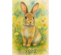 2026: Small Monthly Calendar Planner - Watercolor Cute Bunny Rabbit With Wild Flowers