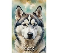 2026: Small Monthly Calendar Planner - Watercolor Siberian Husky Dog