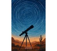 2026: Small Monthly Calendar Planner - Watercolor Telescope With Star Trails In The Desert